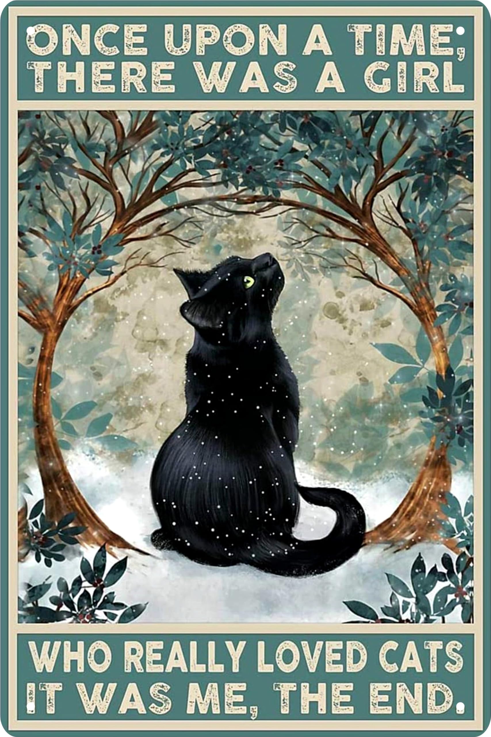 Amazon.com: Black Cat Decor Vintage Metal Tin Sign Black Cat Once
